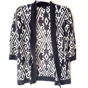 NWOT Talbots Navy White Open front Cardigan Sweater Cotton Linen Blend SZ M